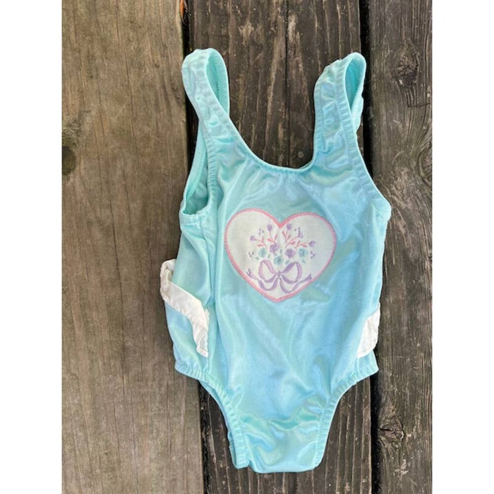 one piece swimsuit vintage heart seafoam ruffle 12 month